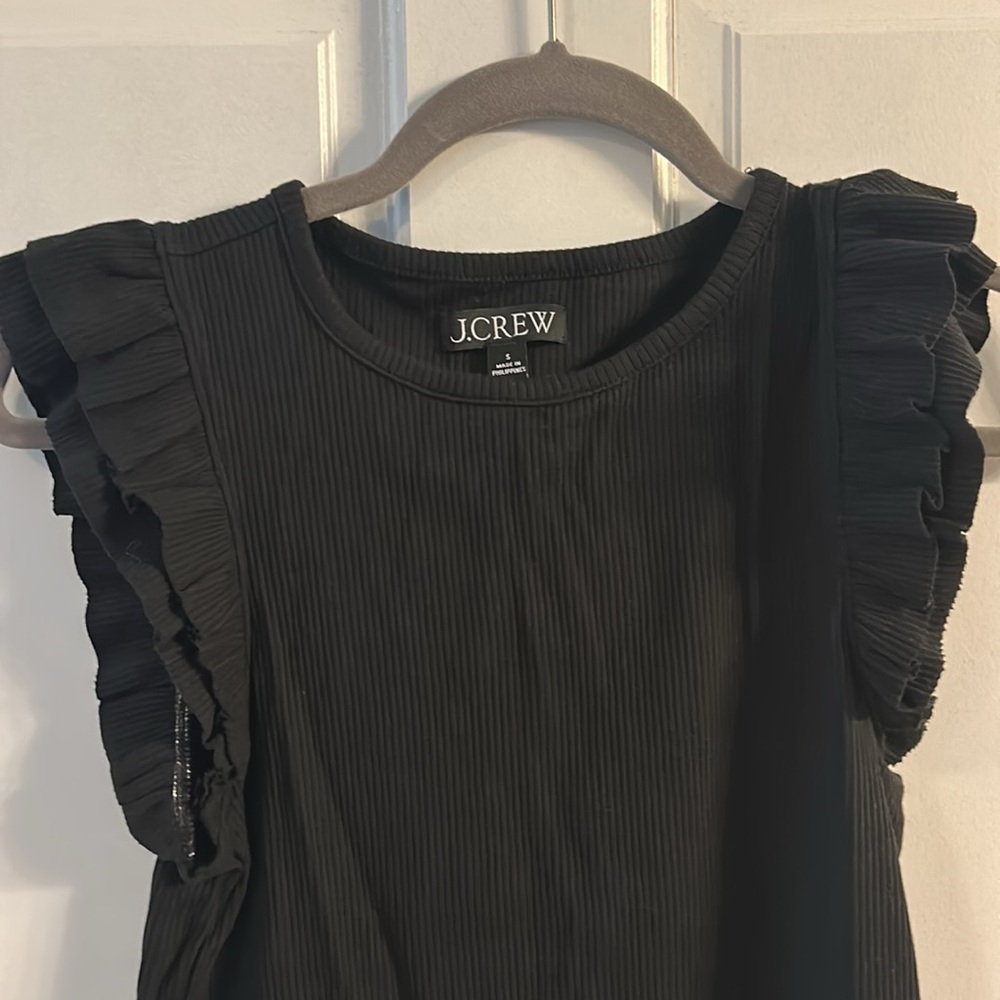 J. Crew Black Ruffle Sleeve Muscle Tee - Picture 2 of 3